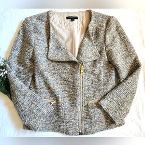 Anne Klein Women's Textured Tweed Wool-Blend Blazer with Gold Zipper Size 0